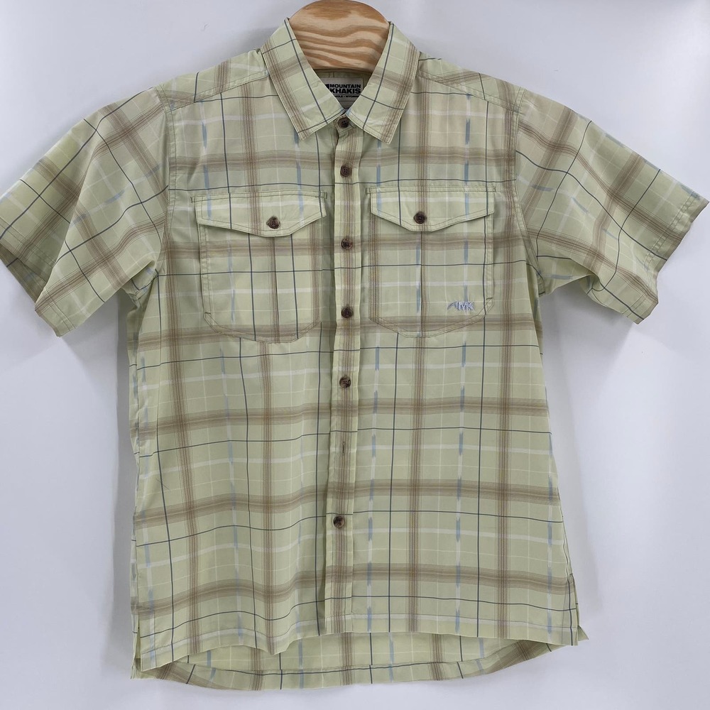 Mountain Khakis Medium Light Green Brown Plaid Short Sleeve Button Down Shirt - Picture 5 of 6